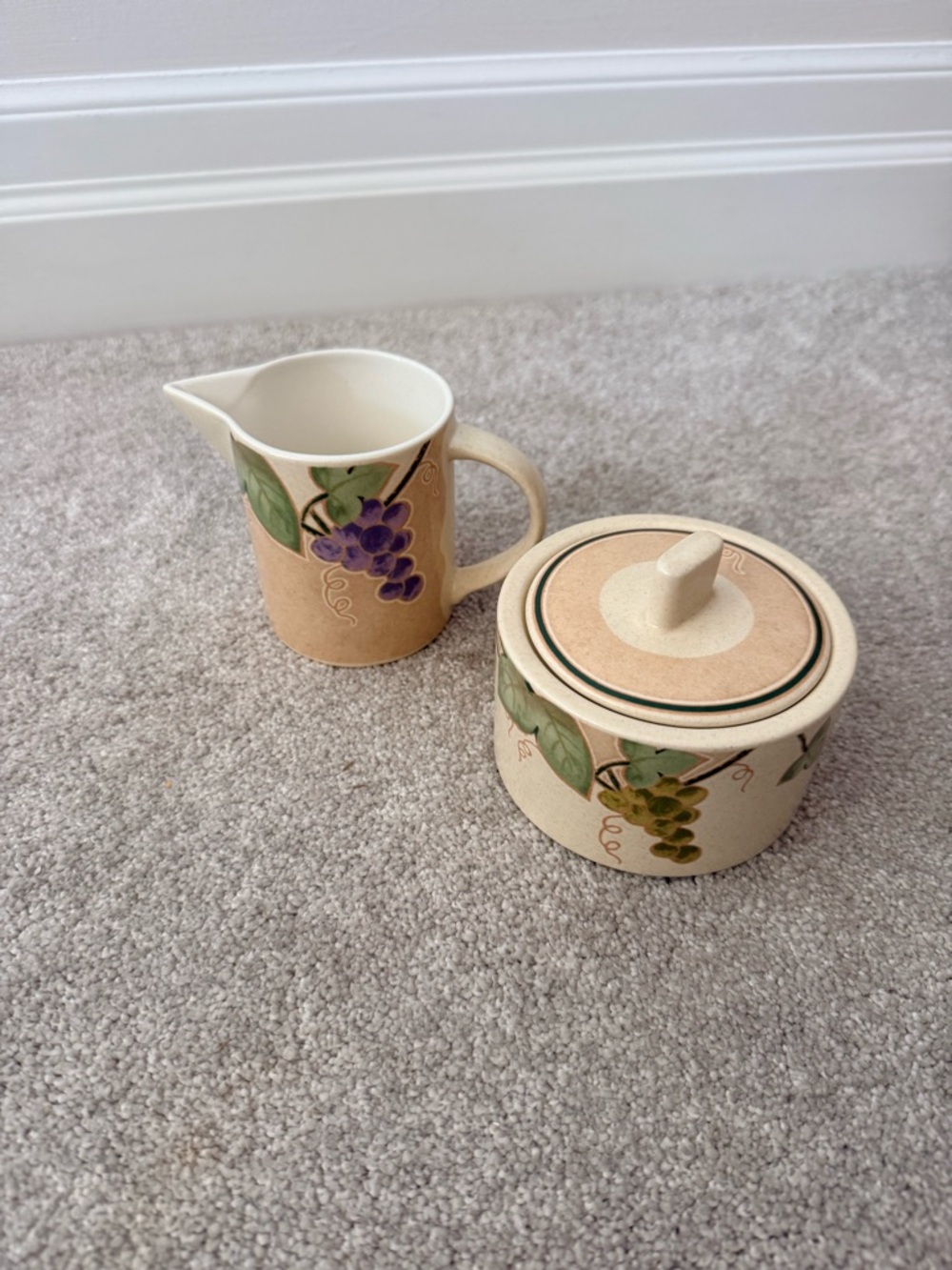 Mikasa Chablis Creamer & Sugar Bowl with Grape Motif - Beige